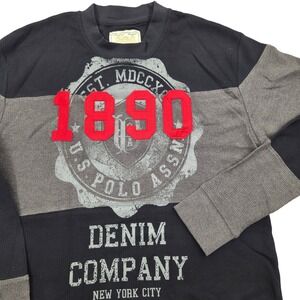 US Polo Striped Graphic Waffle Knit Thermal Shirt Black Striped‎ Mens Medium